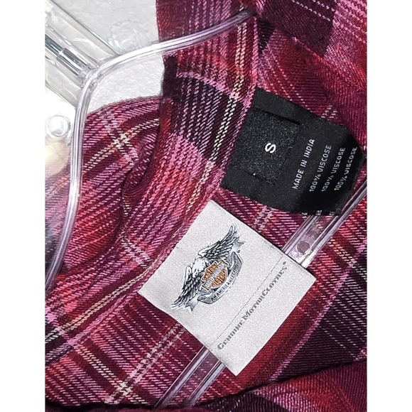 Harley-Davidson Flannel Ombre Plaid Logo Women's size Small Biker Shirt - Picture 5 of 8